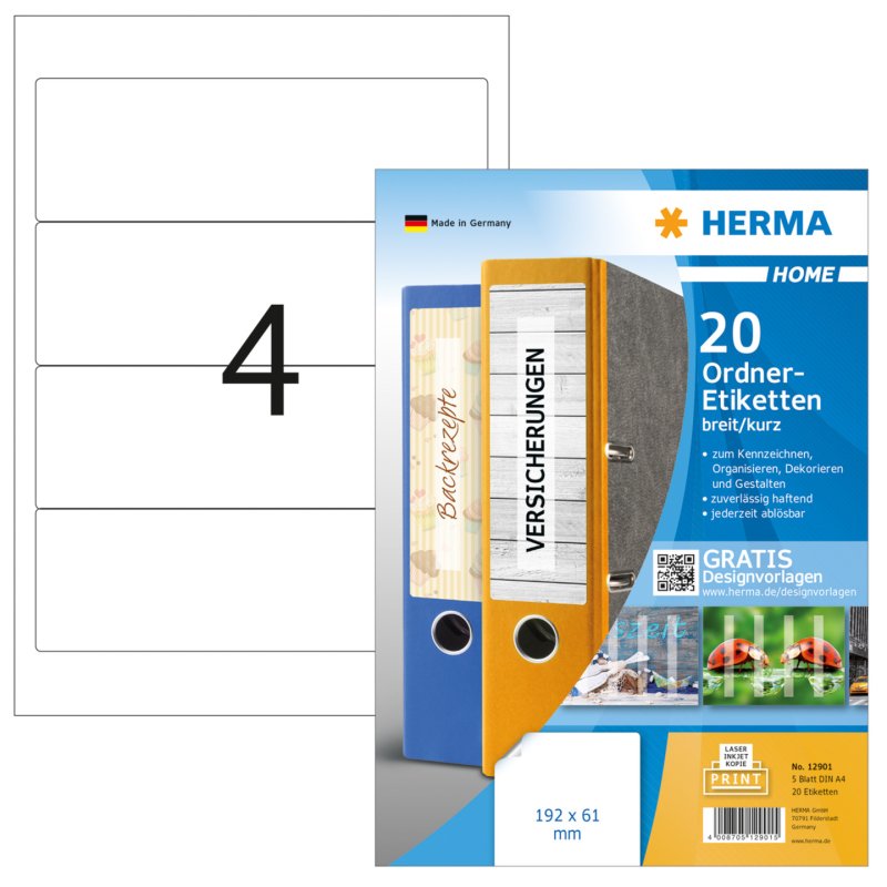 HERMA HOME Etiquette dos de classeur, 192 x 61 mm, blanc
