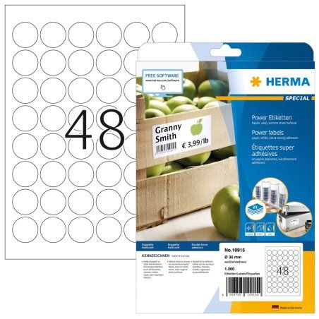 HERMA Labels A4 Ø 30 mm round white extra strong adhesion paper matt 1200 pcs.
