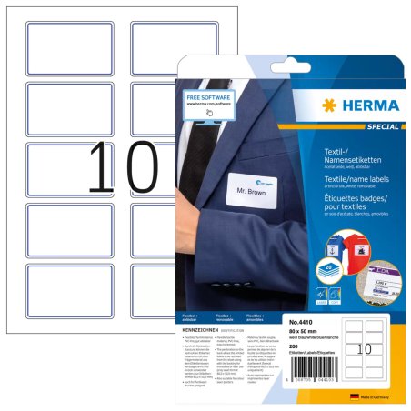 HERMA 4410 self-adhesive label Rounded rectangle Removable Blue, White 200 pc(s)