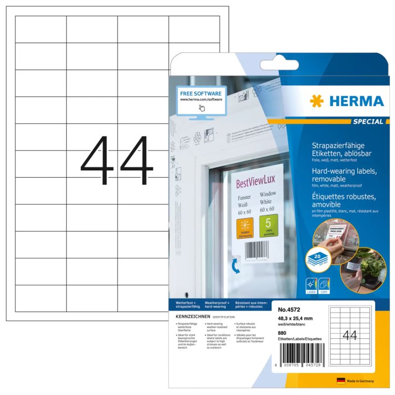 HERMA 4572 self-adhesive label Removable White 880 pc(s)