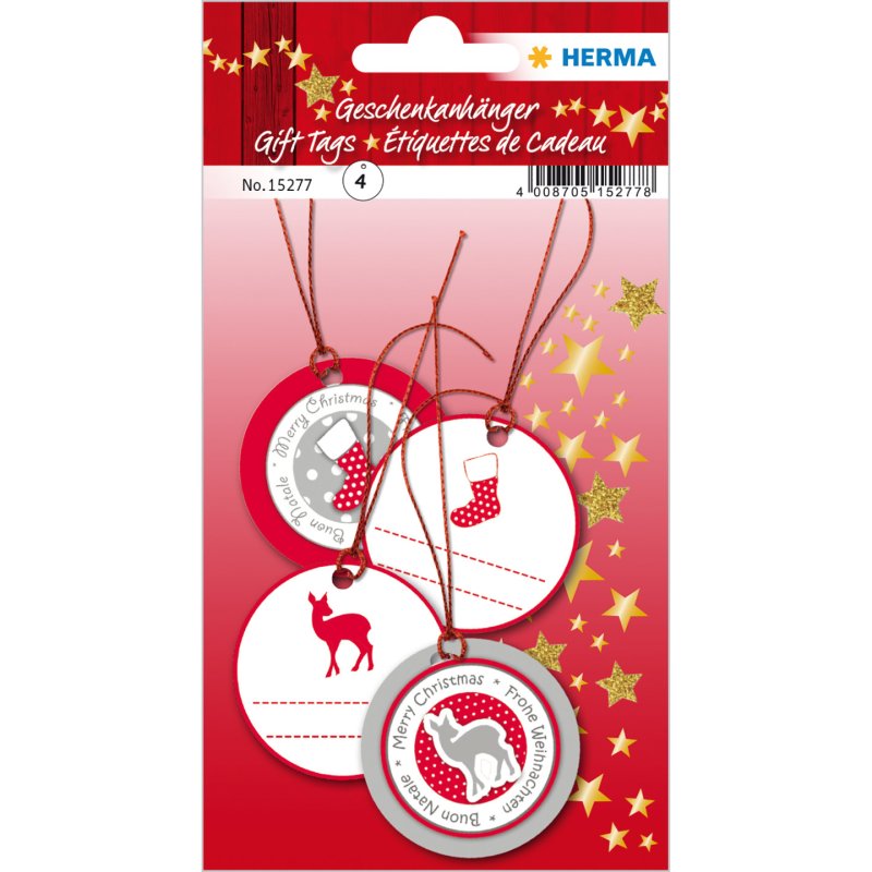 HERMA Etiquette pour cadeau de Noël 3D, rond, rouge/argent