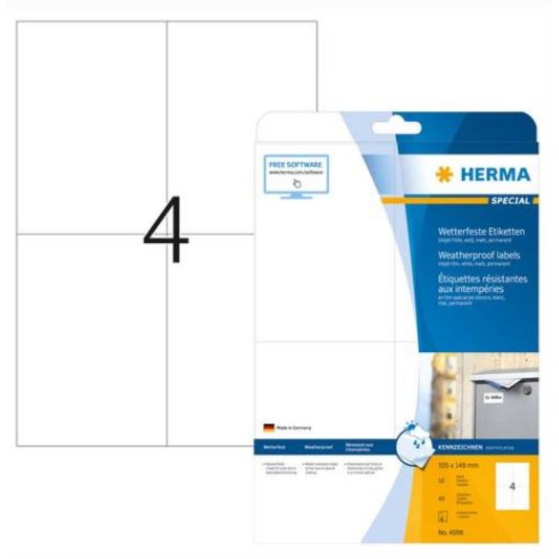 HERMA 4598 self-adhesive label Rectangle Permanent White 40 pc(s)