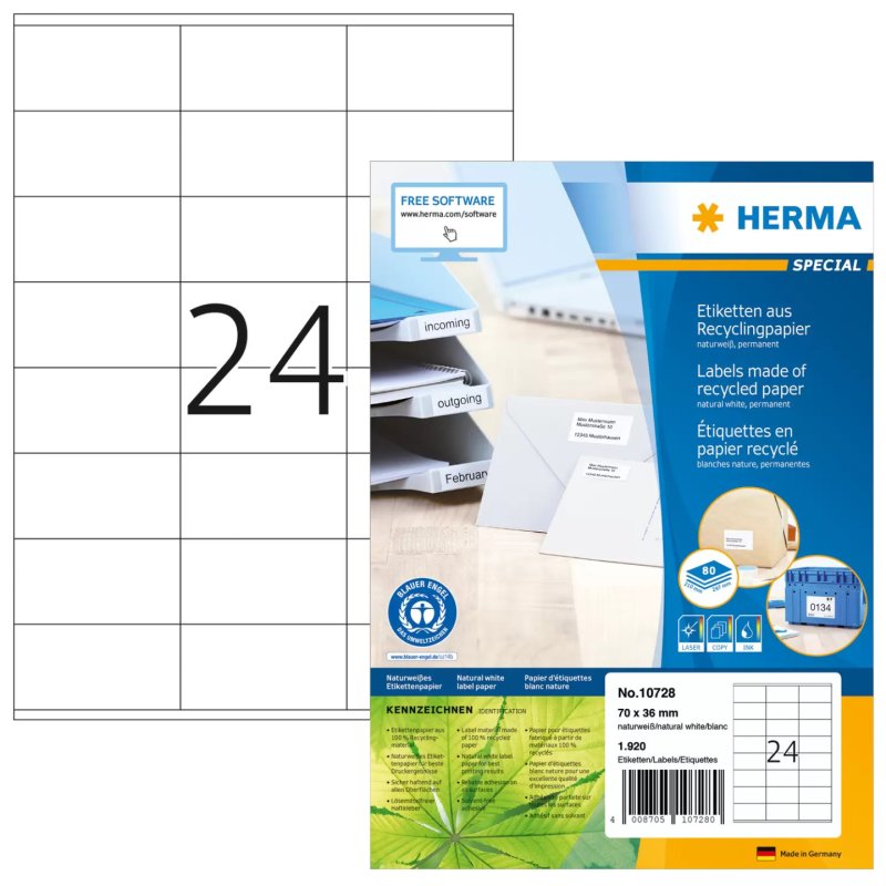 HERMA 10728 printer label White Self-adhesive printer label