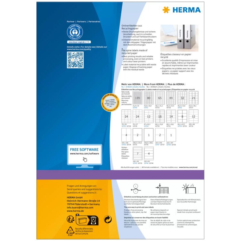 HERMA Étiquette pour dos de classeur recyclée, 192 x 61 mm,