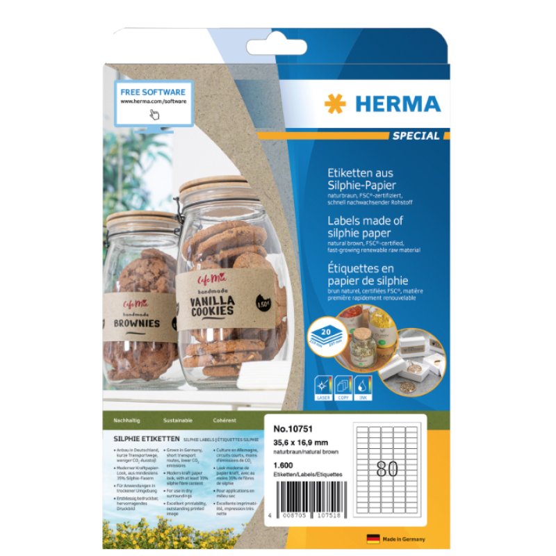 HERMA 10751 étiquette auto-collante Rectangle Permanent Marron 16000 pièce(s)