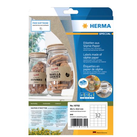 HERMA 10752 étiquette auto-collante Rectangle Permanent Marron 640 pièce(s)