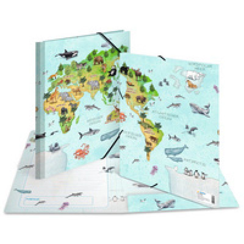 HERMA Chemise à élastiques "Mappmonde des animaux", A4