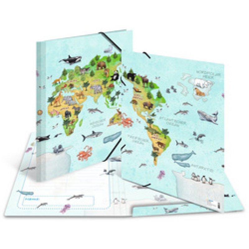 HERMA Chemise à élastiques "Mappemonde des animaux", A3