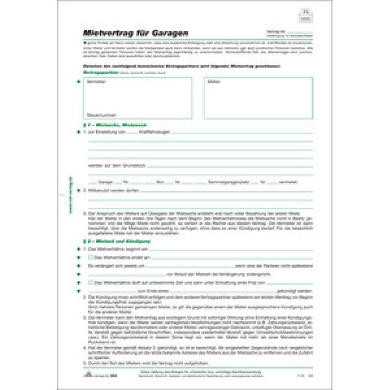 RNK Verlag Vordruck "Mietvertrag für Garagen, DIN A4