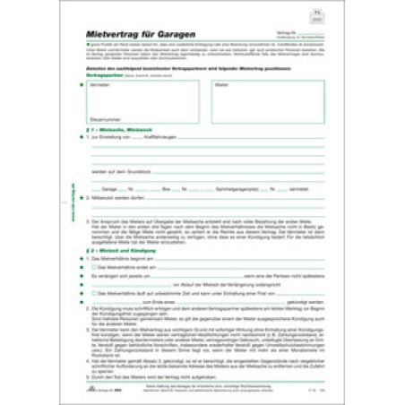 RNK Verlag Vordruck "Mietvertrag für Garagen, DIN A4