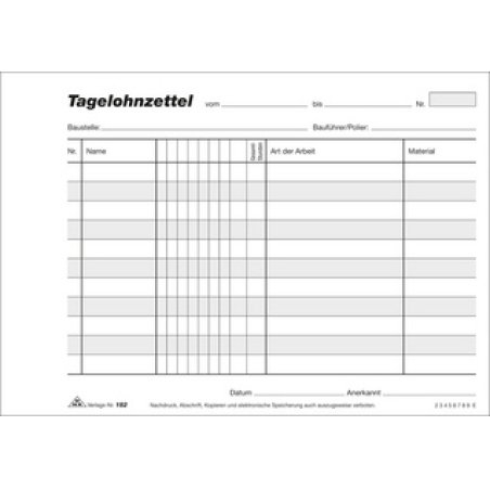 RNK Verlag Vordruck "Tagelohnzettel", Block, SD, DIN A5 quer