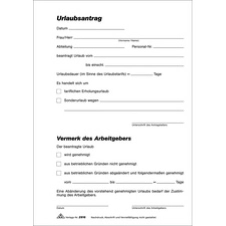 RNK Verlag Vordruck "Urlaubsantrag", Block, SD, DIN A5