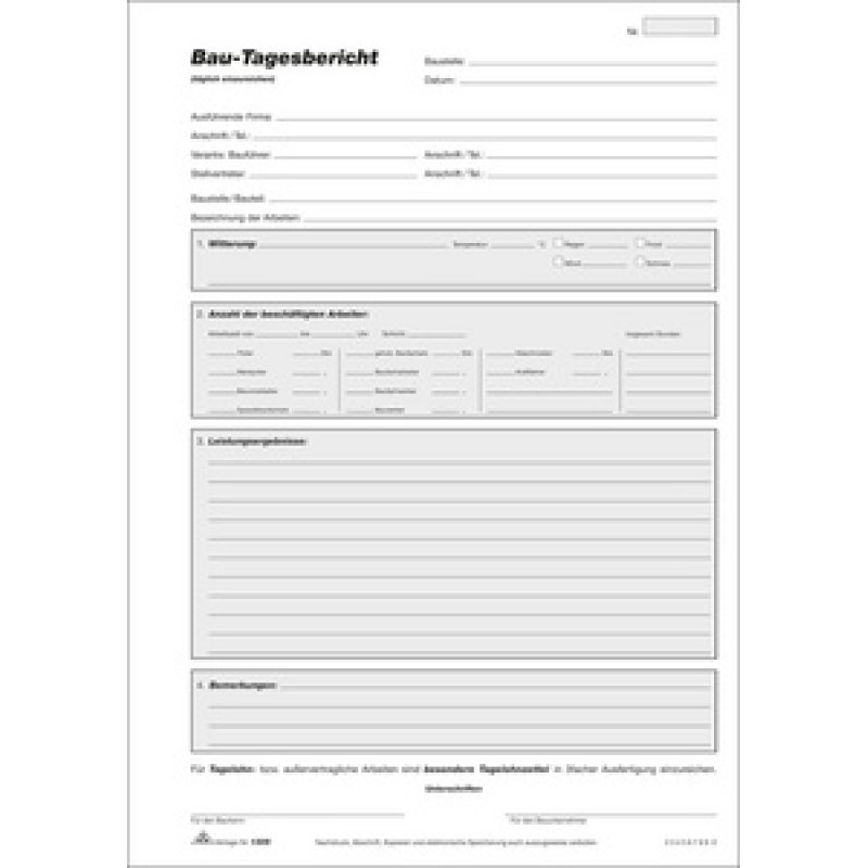 RNK Verlag Vordruck "Bau-Tagesbericht", Block, DIN A4