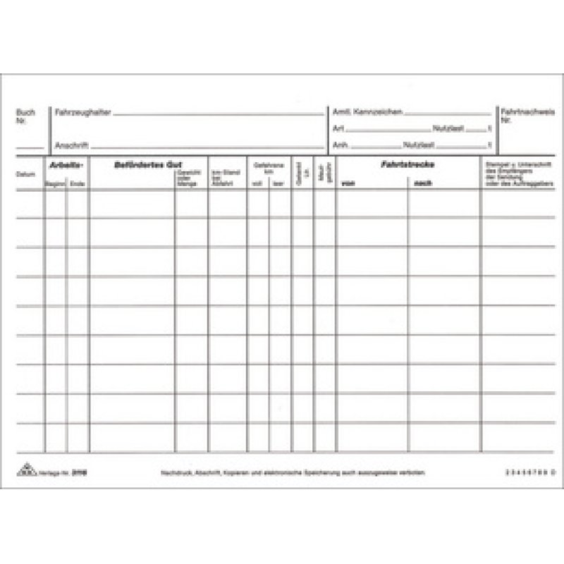 RNK Verlag Fahrtenbuch LKW, DIN A5 quer, 2 x 25 Blatt, SD