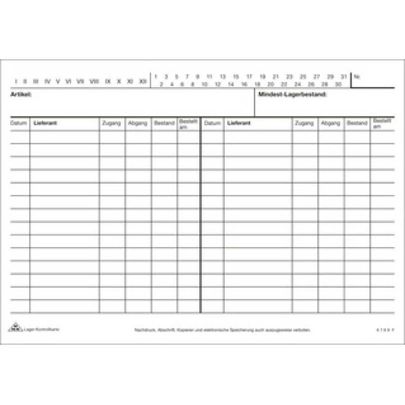 RNK Verlag Lager-Kontrollkarte, DIN A5 quer, weiß