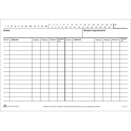 RNK Verlag Lager-Kontrollkarte, DIN A5 quer, weiß