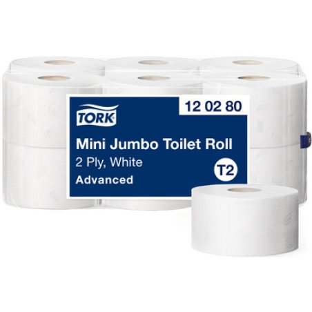 TORK Papier toilette en mini-rouleau Jumbo, 2 couches, blanc