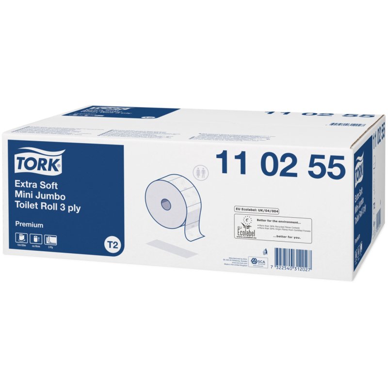 TORK Papier toilette en mini-rouleau Jumbo, 3 plis, blanc