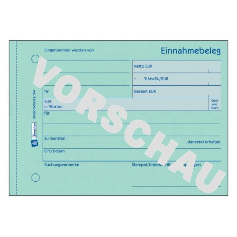 AVERY Zweckform Formularbuch "Einnahmebeleg", A6 quer, grün