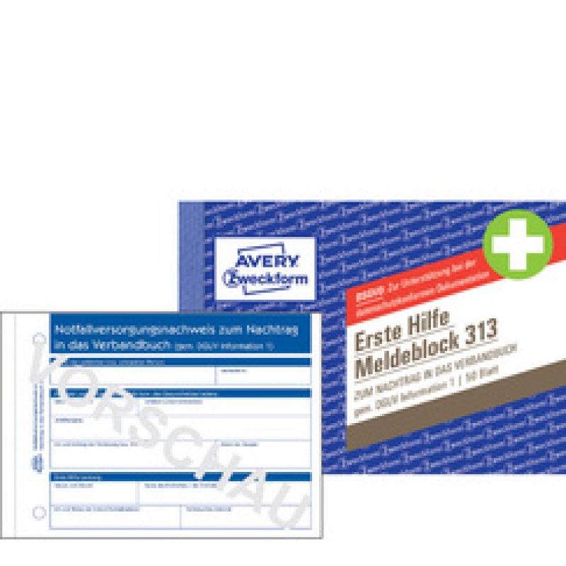 AVERY Zweckform Erste Hilfe Meldeblock 312, DIN A5, 50 Blatt