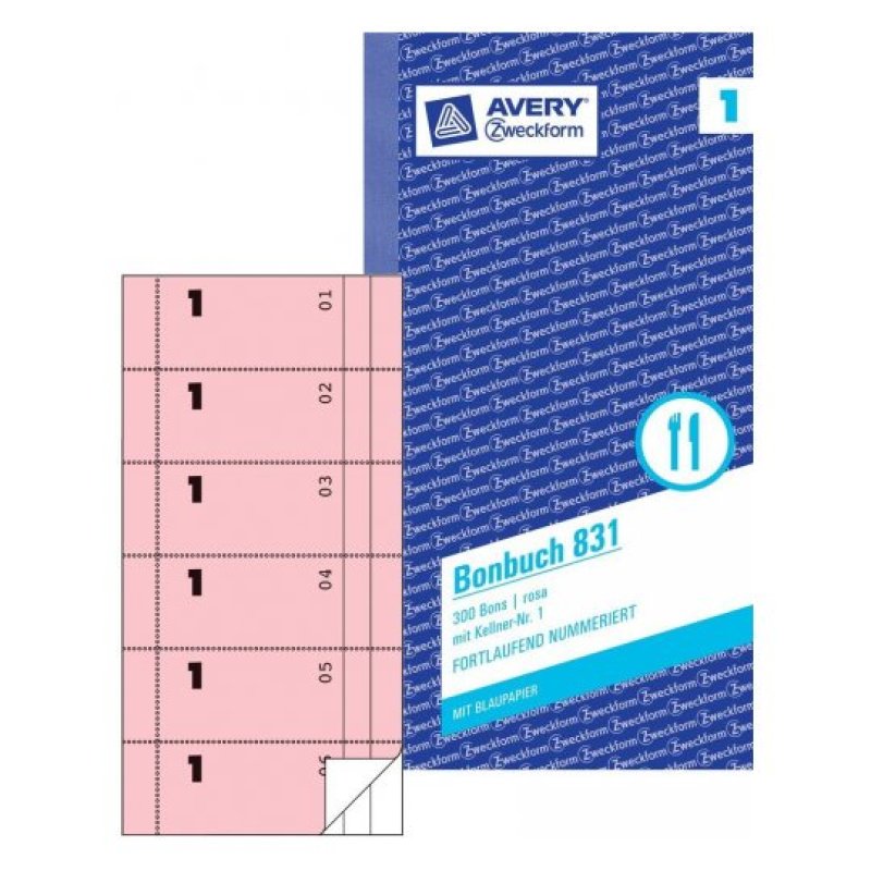 AVERY Zweckform Formularbuch "Bonbuch", 105 x 198 mm, rosa