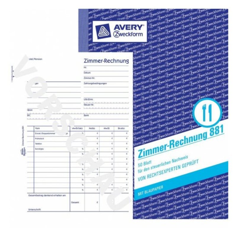 AVERY Zweckform Formularbuch "Zimmer-Rechnung", A5 hoch