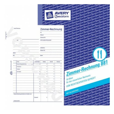 AVERY Zweckform Formularbuch "Zimmer-Rechnung", A5 hoch