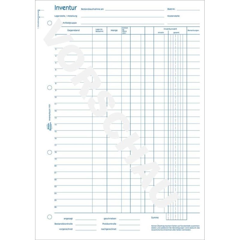 AVERY Zweckform Formularbuch "Inventurbuch", A4, 50 Blatt