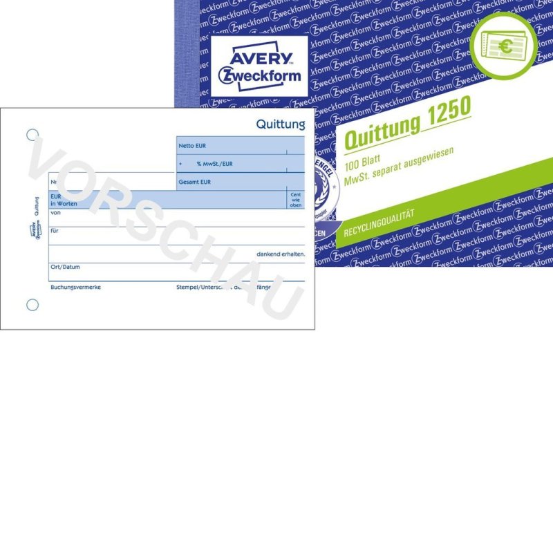 AVERY Zweckform Formularbuch "Quittung mit MwSt.-Nachweis"