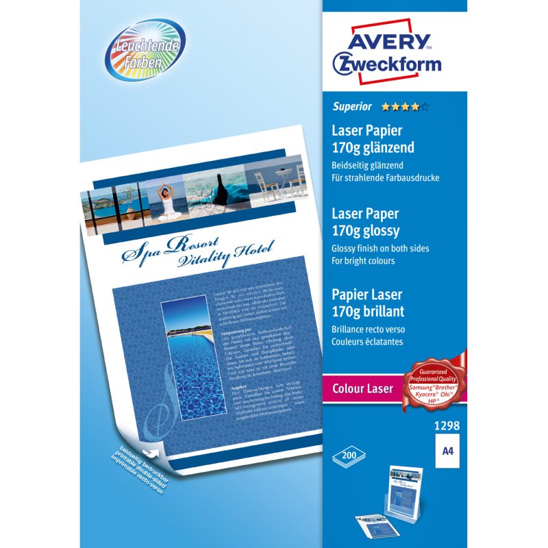 Avery 1298Z papier jet d'encre A4 (210x297 mm) Gloss 200 feuilles Blanc