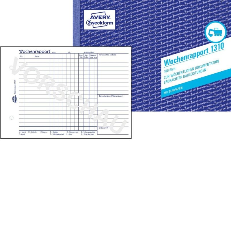 AVERY Zweckform Formularbuch "Wochenrapport", A5 quer