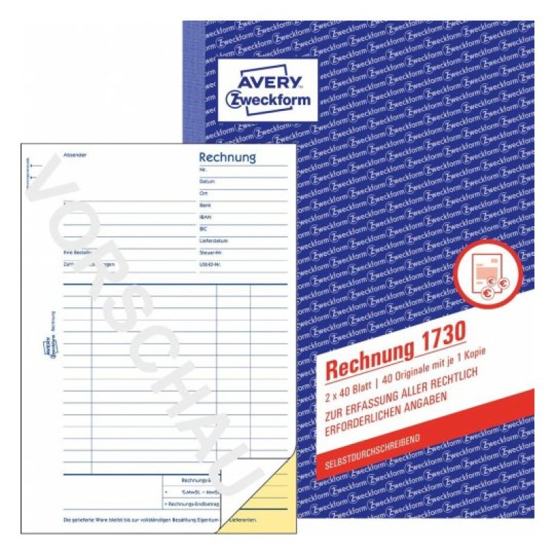 AVERY Zweckform Formularbuch "Rechnung", SD, 2 x 40 Blatt