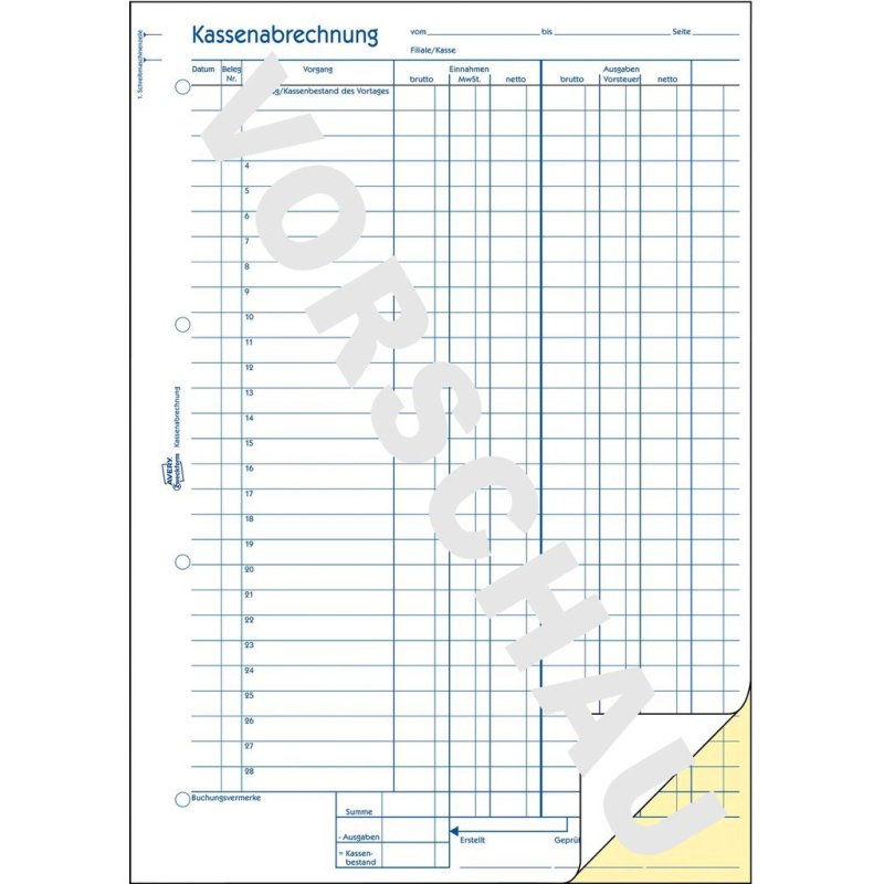 AVERY Zweckform Formularbuch "Kassenabrechnung", SD, A4
