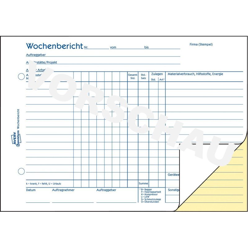 AVERY Zweckform Formularbuch "Wochenbericht", SD, A5 quer