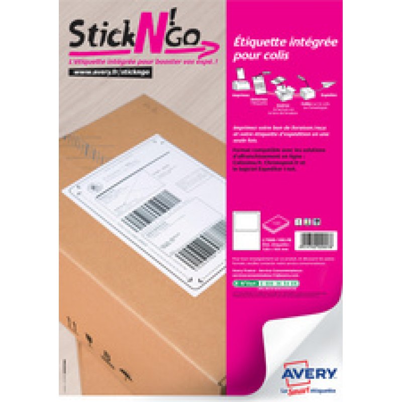 AVERY Etiquette intégrée Stick'NGo, 120 x 164 mm, blanc