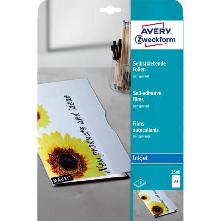 Avery 2500 film d'impression Jet d'encre A4 (210×297 mm) Polyester Transparent 10 feuilles