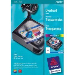 Avery 2502 film d'impression Jet d'encre A4 (210×297 mm) Polyester Transparent 50 feuilles