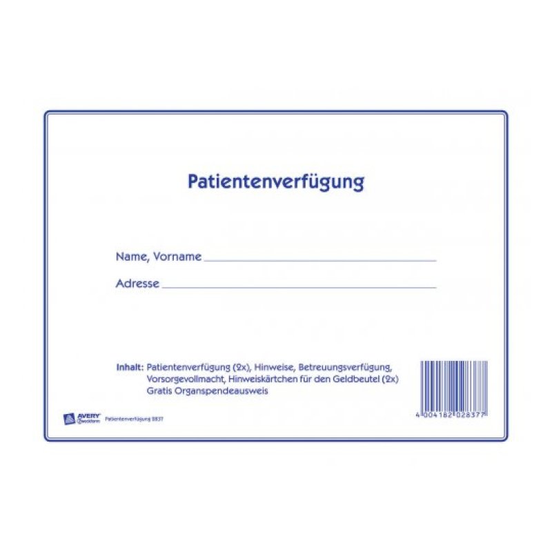 AVERY Zweckform Vordruck "Patientenverfügung", 220 x 163 mm