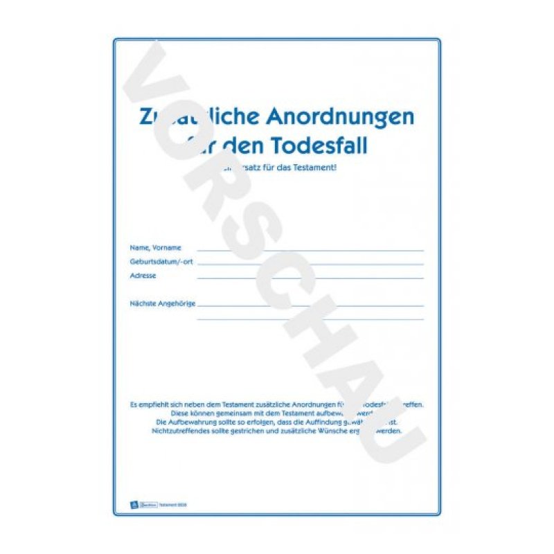 AVERY Zweckform Vordruck "Testament", 220 x 163 mm