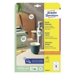 Avery 6229-10 étiquette auto-collante Rond Permanent Blanc 60 pièce(s)