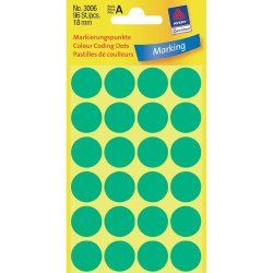 Avery Pastilles de couleur, vert, Ø 18,0 mm, Adhésif permanent
