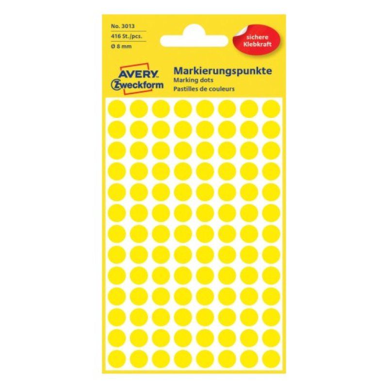 Avery 3013 autocollant décoratif Papier Jaune Permanent 416 pièce(s)