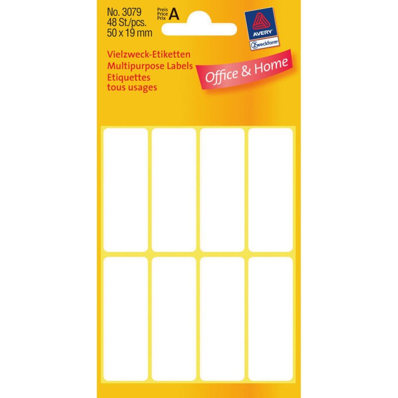 Avery Manual Labels, White, 50 x 19 mm