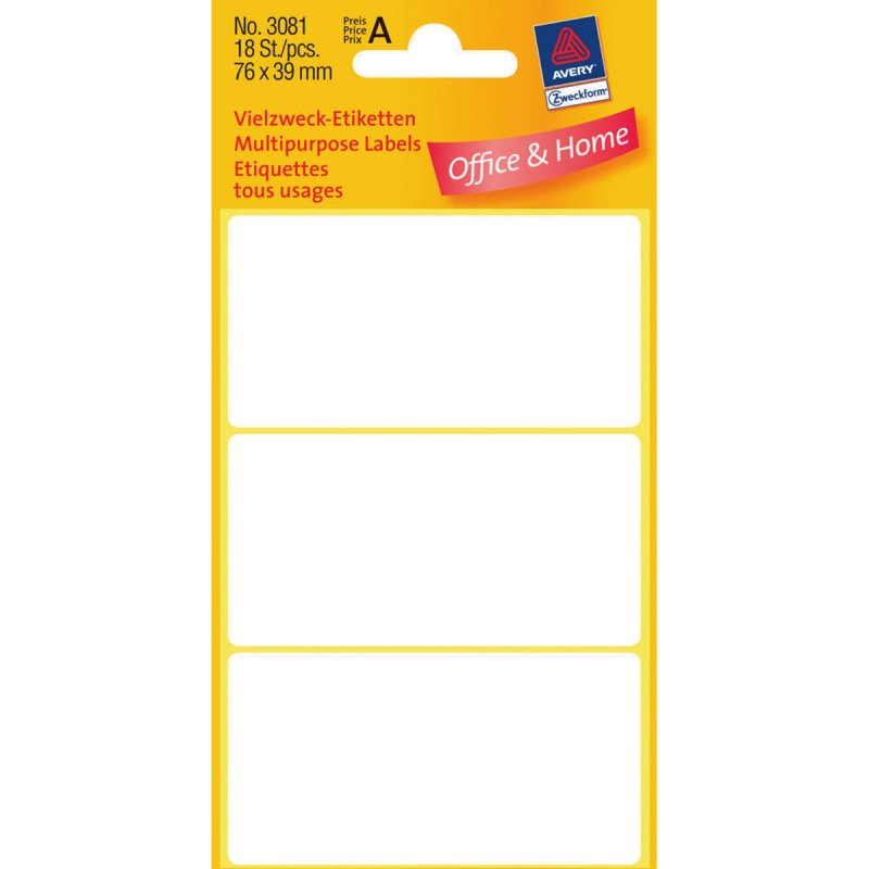 Avery Manual Labels, White, 76 x 39 mm
