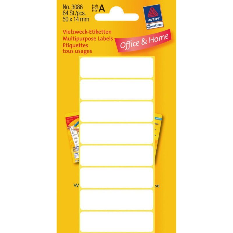 Avery Etiquettes universelles, blanc, 50,0 x 14,0 mm, Adhésif permanent