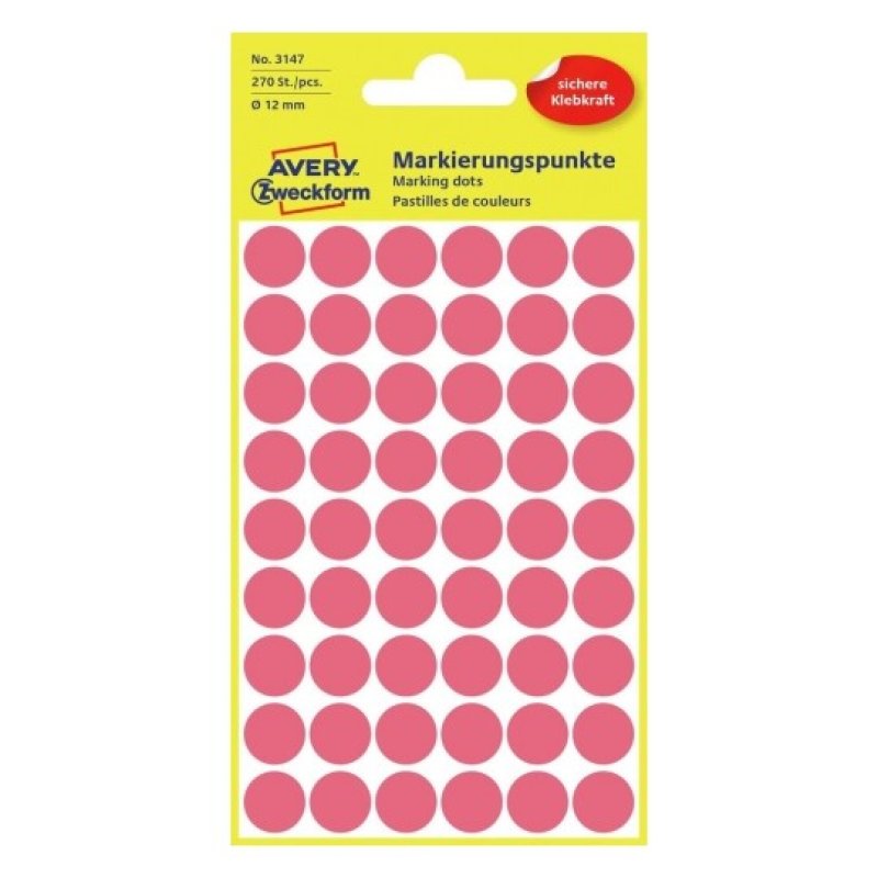 Avery 3147 self-adhesive label Round Permanent Red 270 pc(s)