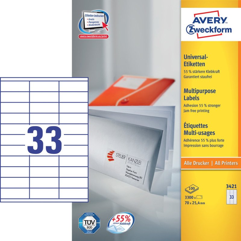 AVERY Zweckform Etiquette universelle, 70 x 25,4 mm, blanc