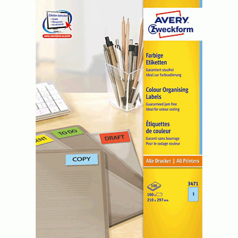 Avery Coloured Labels, Blue, 210 x 297 mm