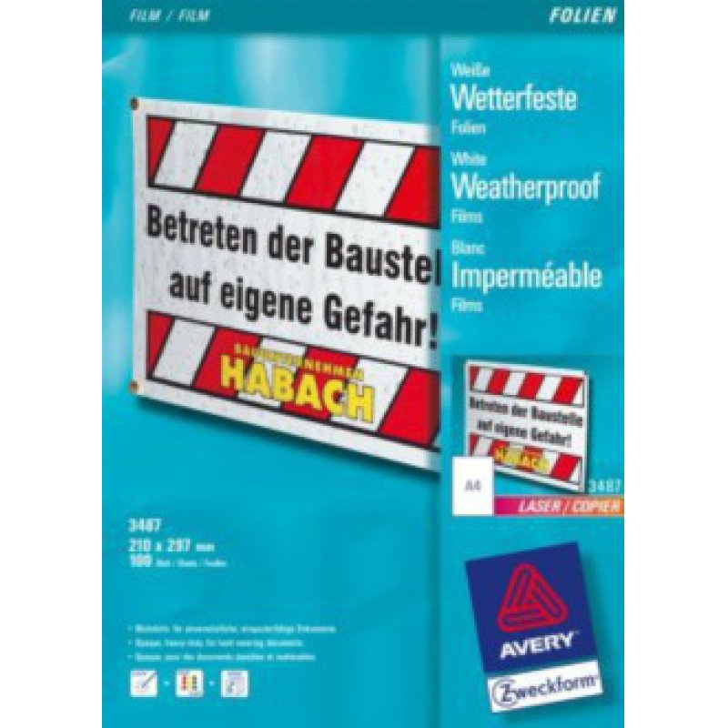 AVERY Zweckform Films A4, épaisseur 0,13 mm, blanc
