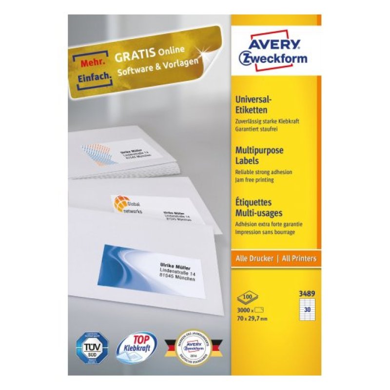 Avery 3489 self-adhesive label Rectangle Permanent White 3000 pc(s)